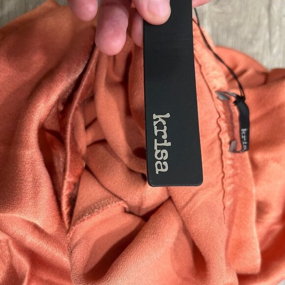 NWT Revolve Krisa Shimmer Orange Pull On Elastic Midi Skirt Women's Size XS - Picture 6 of 6